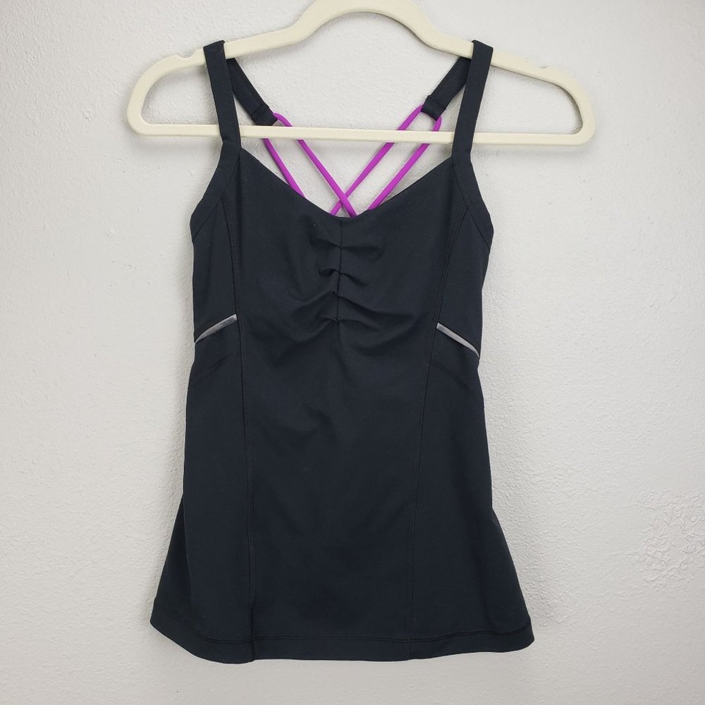 Under Armour Women's xs Athletic Tank‎ Black With Bright Purple Racerback Straps